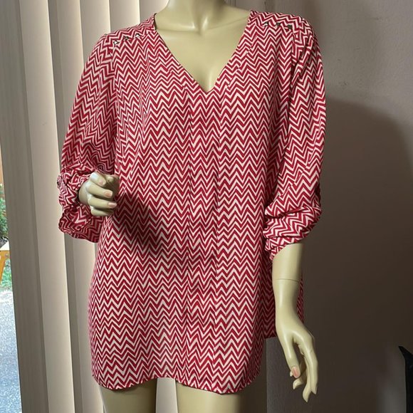 new directions Tops - Women 1X Vintage Lightweight Polyester Blouse Button 1/2 sleeves
